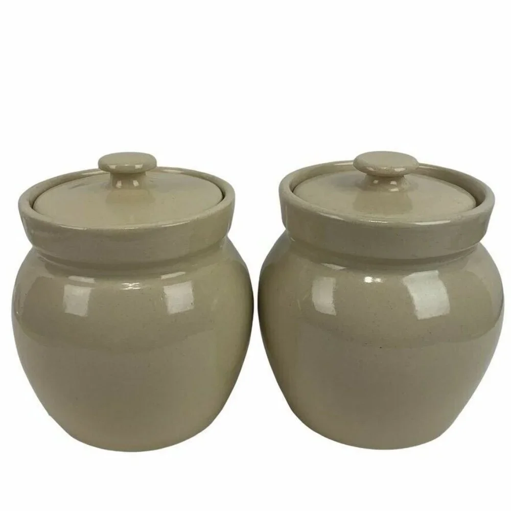 Paul Storie Pottery Small Pinecone Canisters w/ Lids Set of 2 Marshall TX Rustic
